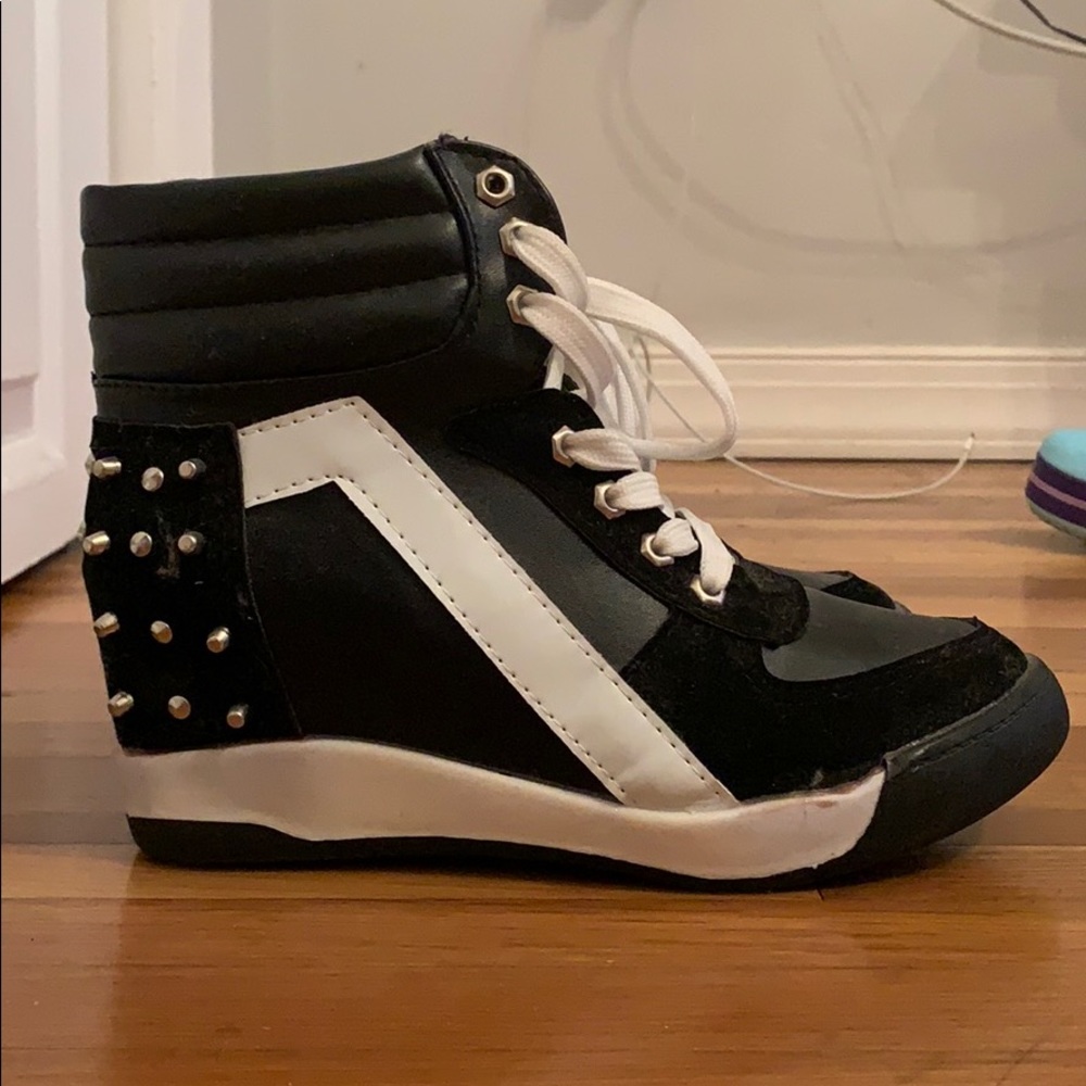 Black Studded Wedged Sneakers